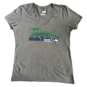NFL‎ Team Apparel Women’s V-Neck Short Sleeve Gray Seattle Seahawks Tee Large
